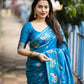 Blue Pure Silk Woven Design Saree with Unstitched Blouse - Hiral Fashion | Swadesiicart
