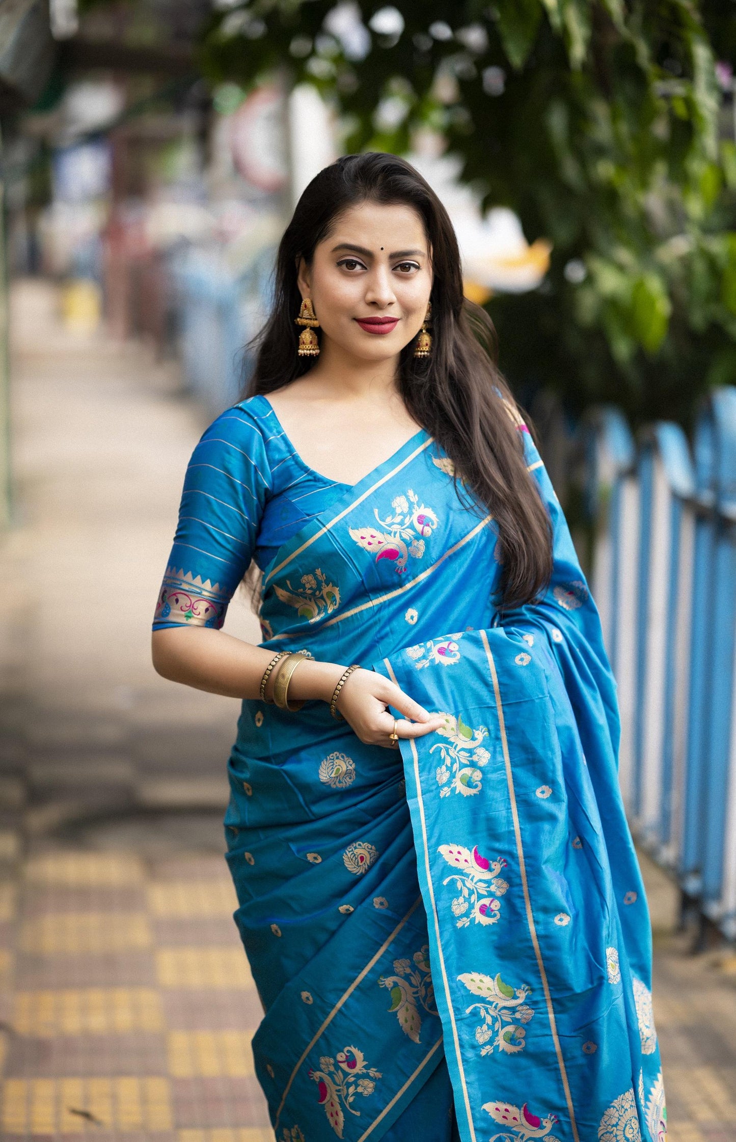 Blue Pure Silk Woven Design Saree with Unstitched Blouse - Hiral Fashion | Swadesiicart