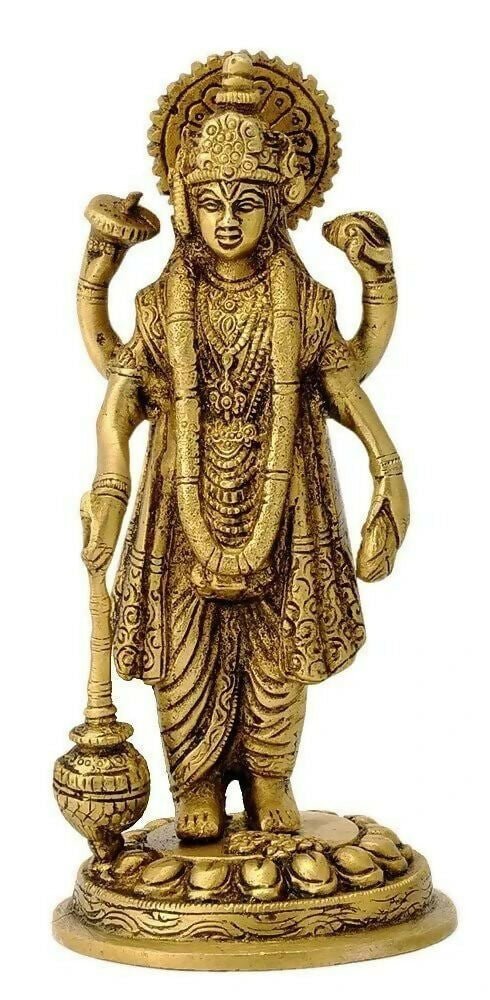 Artvarko Brass Lord Vishnu Narayan Holding Club Brass Statue - Swadesiicart