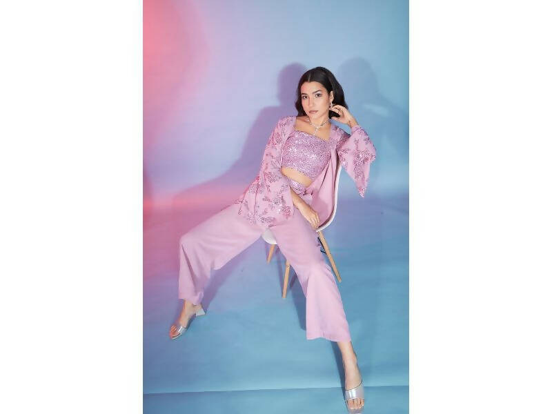 Pink Georgette Sequence With Thread Designer Co-Ord Set - Flory - Swadesiicart