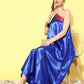 InWeave Women's Blue Pink Brocade Satin Oneshoulder Kurta Set - Swadesiicart