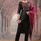 Vishudh Black Yoke Design Thread Work Kurta with Trouser & Dupatta - Swadesiicart