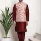 Sojanya Men Maroon & Beige Solid Kurta with Churidar & Printed Nehru Jacket | Swadesiicart