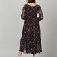 Souchii Women Navy Blue & Red Floral Chiffon A-Line Tiered Dress - Swadesiicart