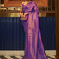 Mitera Purple & Gold-Toned Ethnic Motifs Zari Banarasi Saree | Swadesiicart