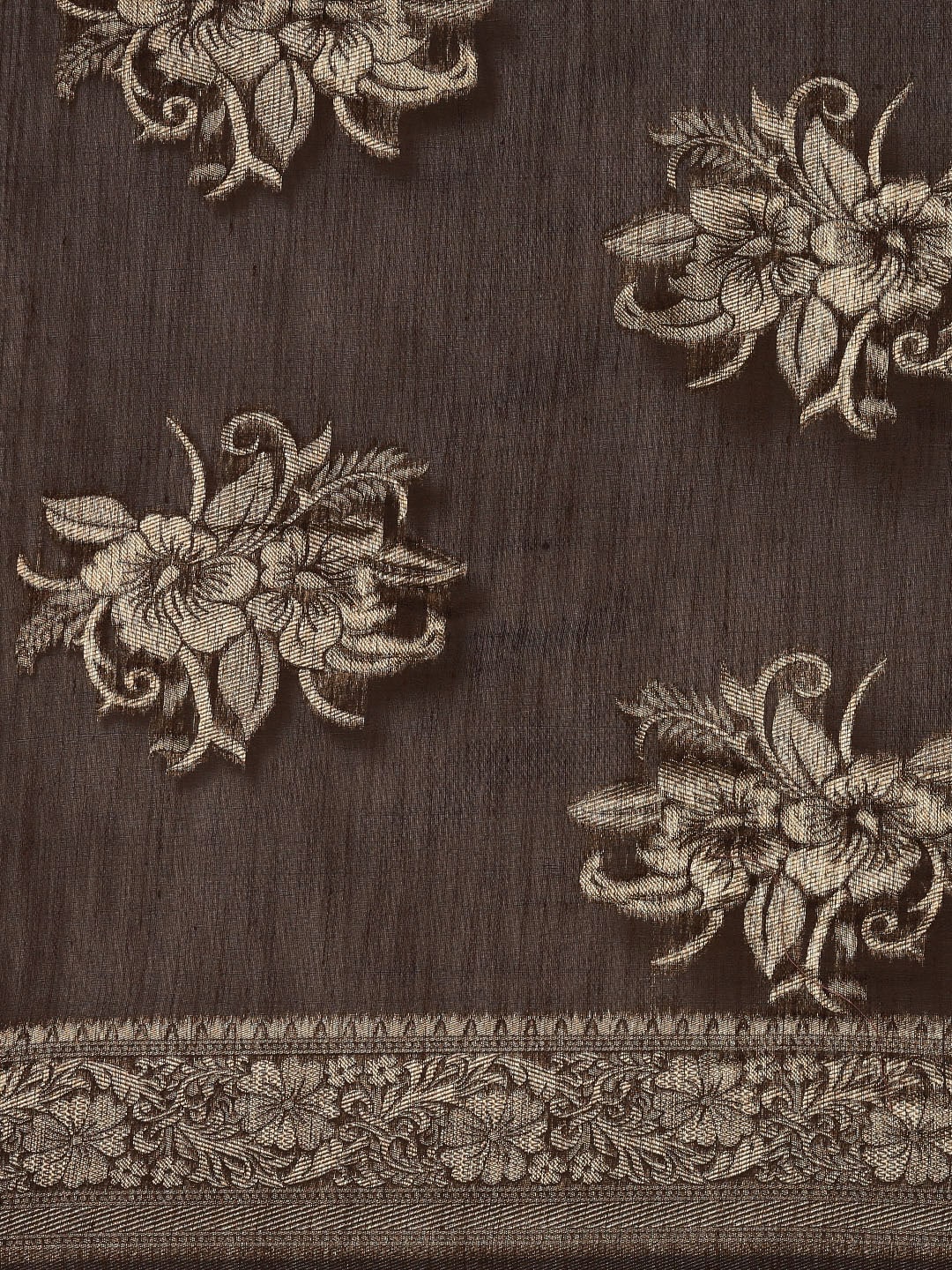 Saree Mall Brown Floral Linen Blend Banarasi Saree | Swadesiicart