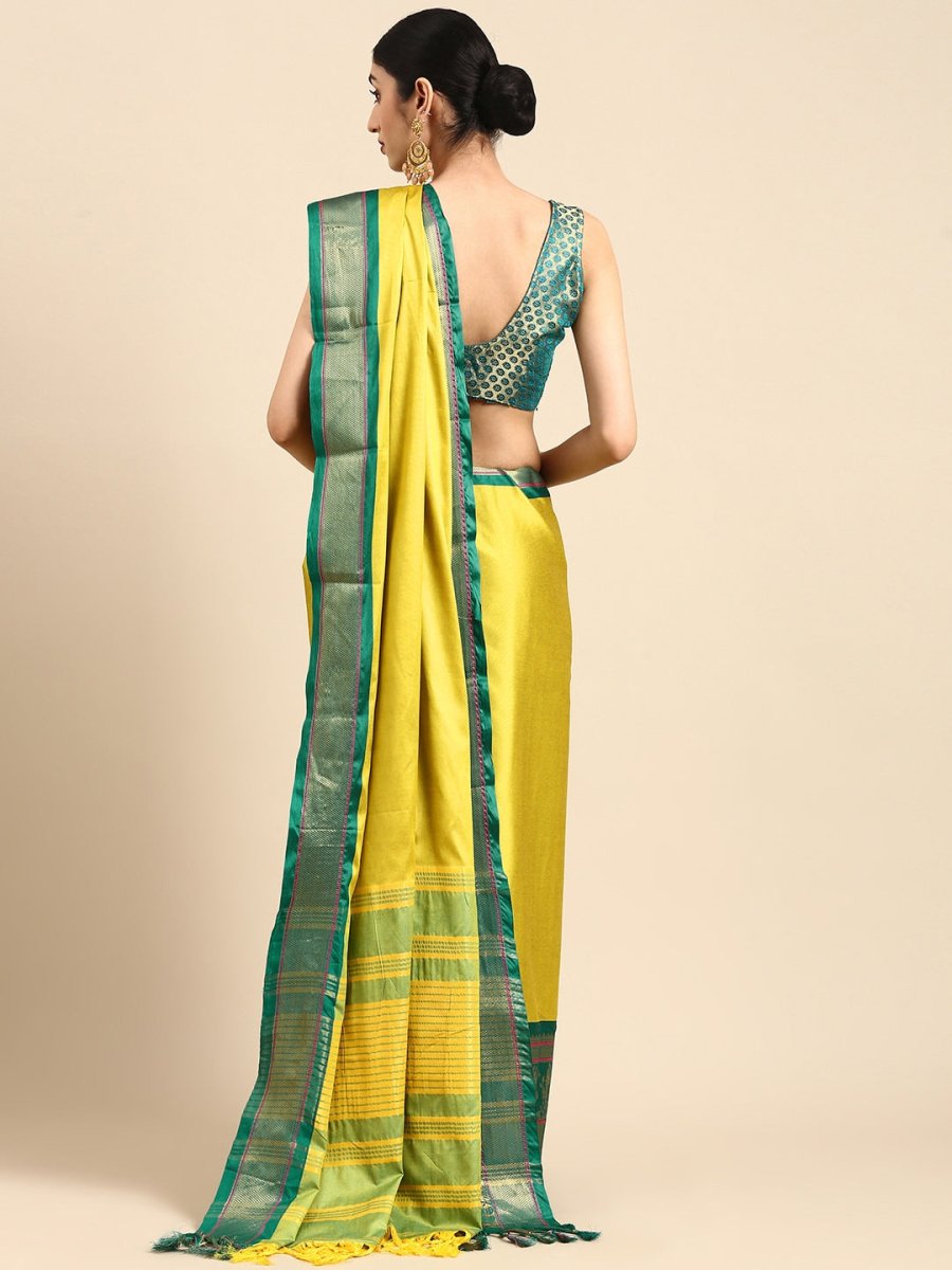 Anouk Yellow Zari Pure Silk Banarasi Saree | Swadesiicart