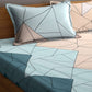 KLOTTHE Blue & Pink Geometric 300 TC King Fitted Bedsheet With 2 Pillow Covers - Swadesiicart