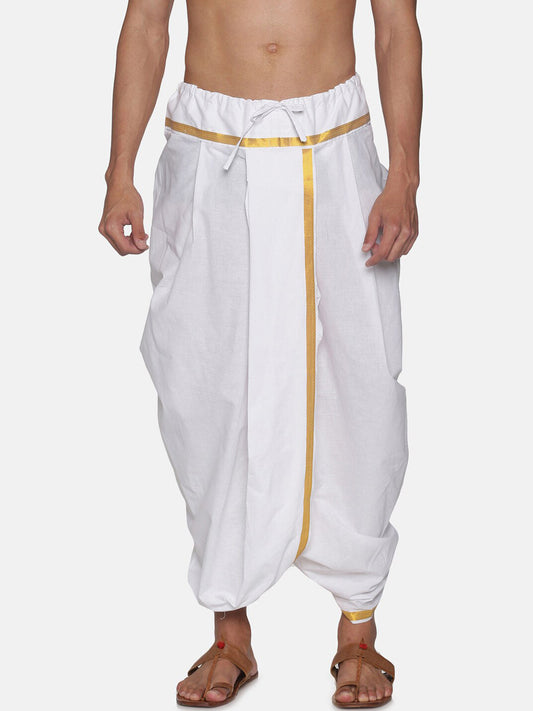 Sethukrishna Men White Solid Readymade Cotton Dhoti | Swadesiicart