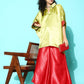 InWeave Women's Olive Red Brocade Satin Boho Kurta Red Palazzo Set - Swadesiicart