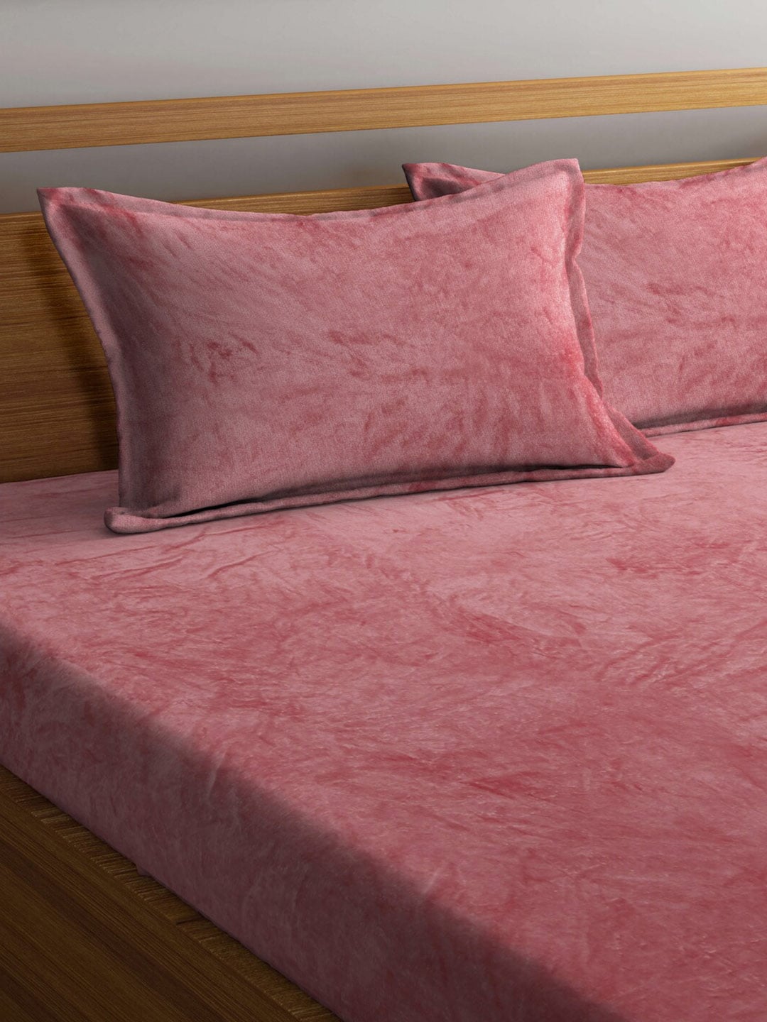 KLOTTHE Rust-Red Abstract Woolen 300TC King Fitted Bedsheet With 2 Pillow Covers - Swadesiicart