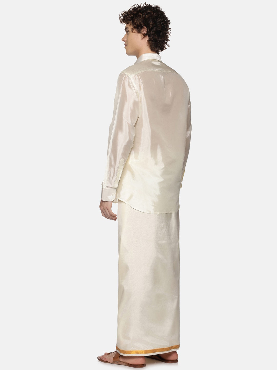 Sethukrishna Men Cream-Coloured Solid Art Silk Dhoti | Swadesiicart