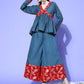 InWeave Women's Teal Red Brocade Mughal Shaan Kurta Palazzo Set - Swadesiicart