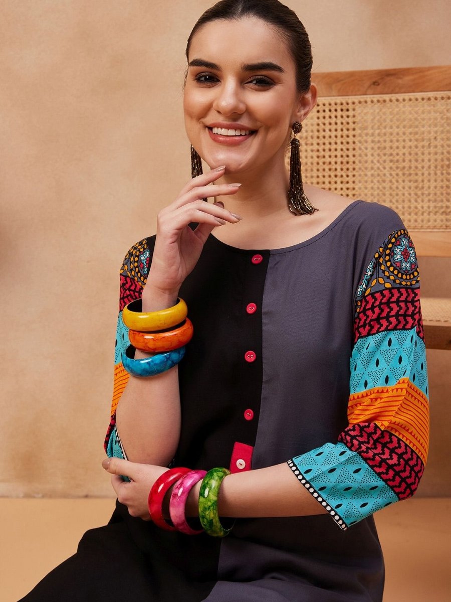 Anouk Ethnic Motifs Printed Round Neck Straight Kurta - Swadesiicart