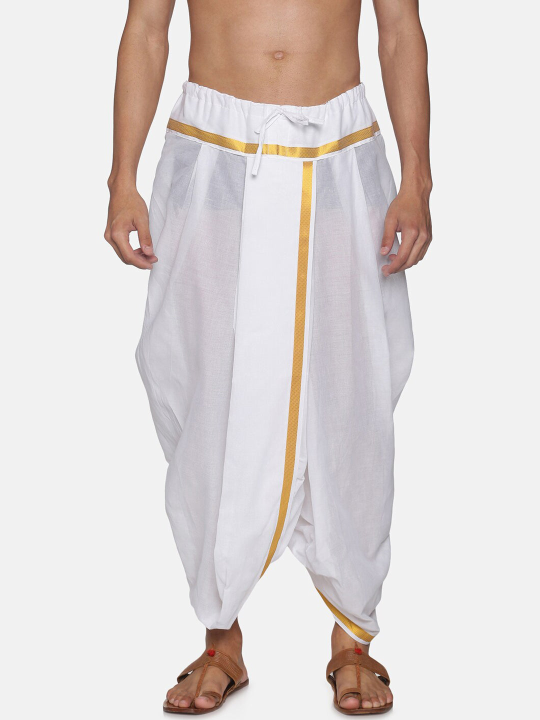 Sethukrishna Men Pack Of 2 White Solid Cotton Readymade Dhoti Pants | Swadesiicart