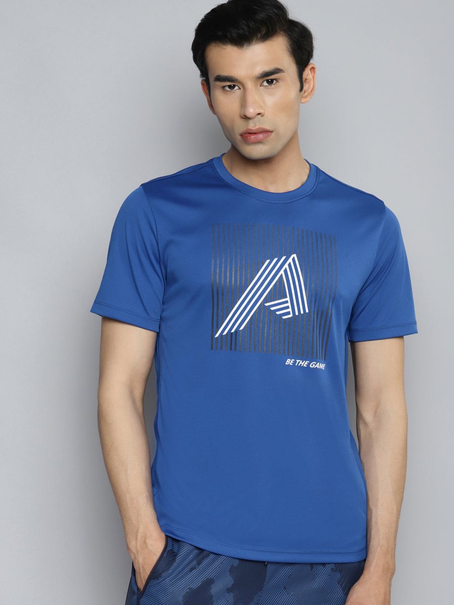 Alcis Men Blue Typography Printed Slim Fit Training Or Gym T-shirt | Swadesiicart