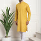 Sojanya Men Mustard Yellow Pure Cotton Kurta with Churidar & Nehru Jacket | Swadesiicart