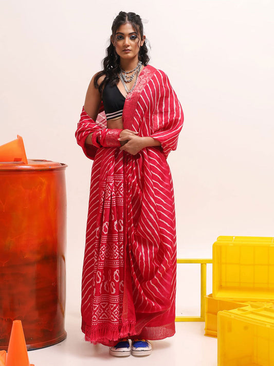 Tikhi Imli Leheriya Jute Silk Ready to Wear Saree | Swadesiicart