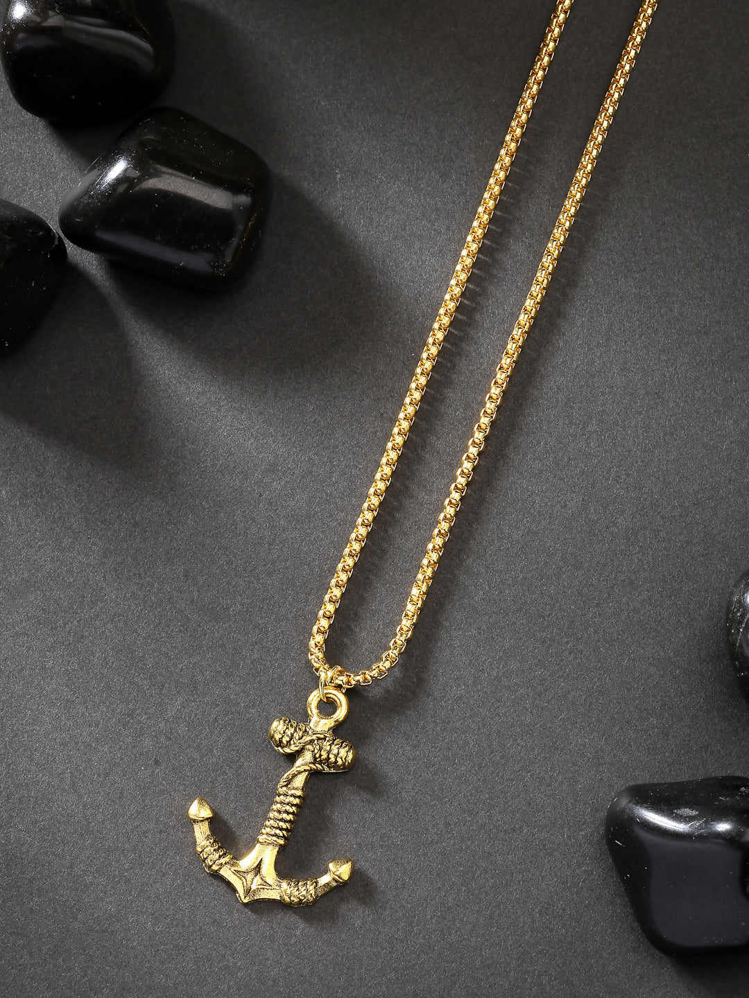 NVR Men's Gold-Polished Stainless Steel Pendant with Chain - NR Retail-NVR