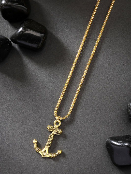 NVR Men's Gold-Polished Stainless Steel Pendant with Chain - NR Retail-NVR