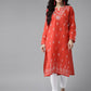 ADA Women Red & White Pure Cotton Chikankari Embroidered Handloom Kurta with Solid Trousers | Swadesiicart