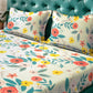 KLOTTHE White & Grey Floral Print 300 TC Fitted Double King Bedsheet With 2 Pillow Covers - Swadesiicart