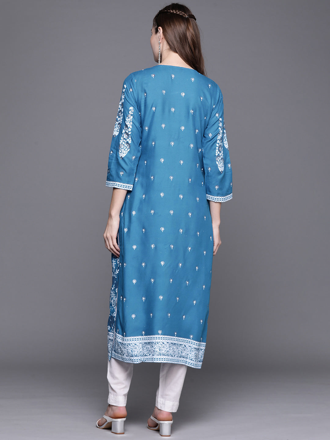 Biba Women Blue & White Ethnic Motifs Printed Assorted Kurta - Swadesiicart