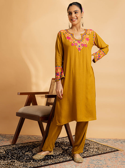 HOUSE OF KARI Floral Yoke Design Chikankari Kurta With Palazzo | Swadesiicart