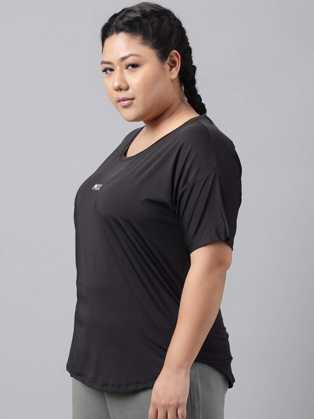 MKH Plus Size Drop Shoulder Sleeves Dri FIT Relaxed Fit Sports T-shirt - Swadesiicart