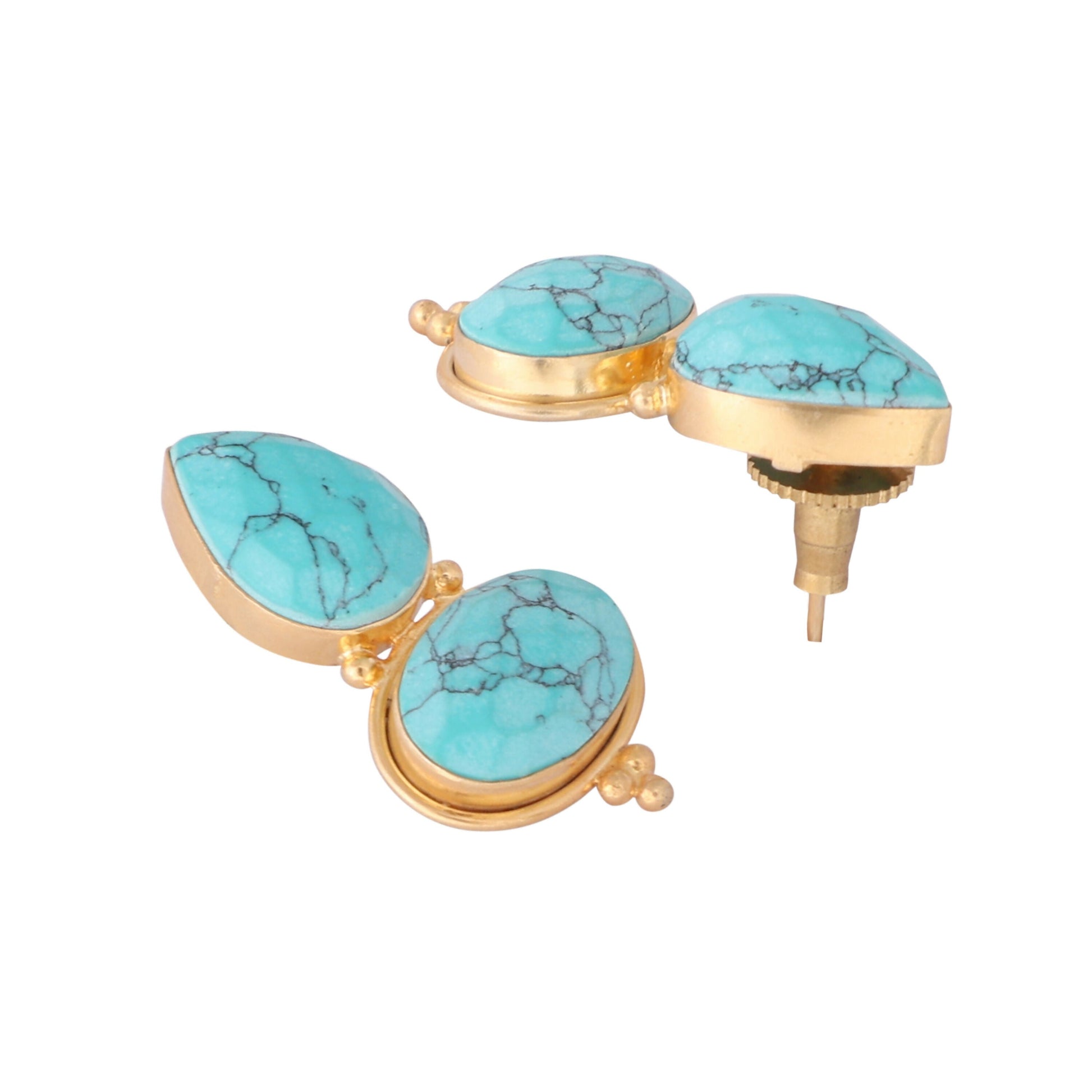 Nuyug 22K Gold Plated Turquoise Embrace Earrings | Swadesiicart