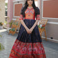 Jyoti Fashion Women's Navy Blue Patola with Foil Print Dola Silk Anarkali Dress | Swadesiicart