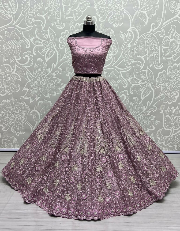 Jyoti Fashion Women's Pyazi Bridal Net Fancy Dori, Multi Thread, Hand Mirror and Diamond Work Wedding Lehenga Choli | Swadesiicart