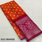 Orange Jute Silk Printed Saree with Unstitched Blouse - Hiral Fashion | Swadesiicart