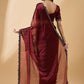 Brown Organza Swaroski Diamond Work Saree with Unstitched Blouse - Radha