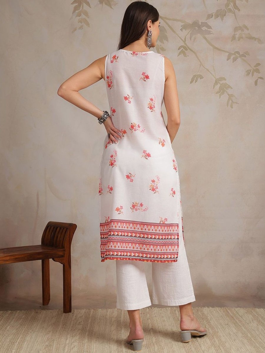 Anouk Women Geometric Printed Chikankari Kurta | Swadesiicart