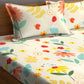 KLOTTHE White & Yellow Printed 300 TC Double King Fitted Bedsheet With 2 Pillow Covers - Swadesiicart