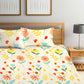 KLOTTHE White & Yellow Printed 300 TC Double King Fitted Bedsheet With 2 Pillow Covers - Swadesiicart