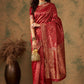 Sangria Red & Gold Toned Ethnic Motifs Woven Design Zari Banarasi Saree | Swadesiicart