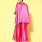 InWeave Women's Pink Green Brocade Satin Boho Kurta Palazzo Set - Swadesiicart
