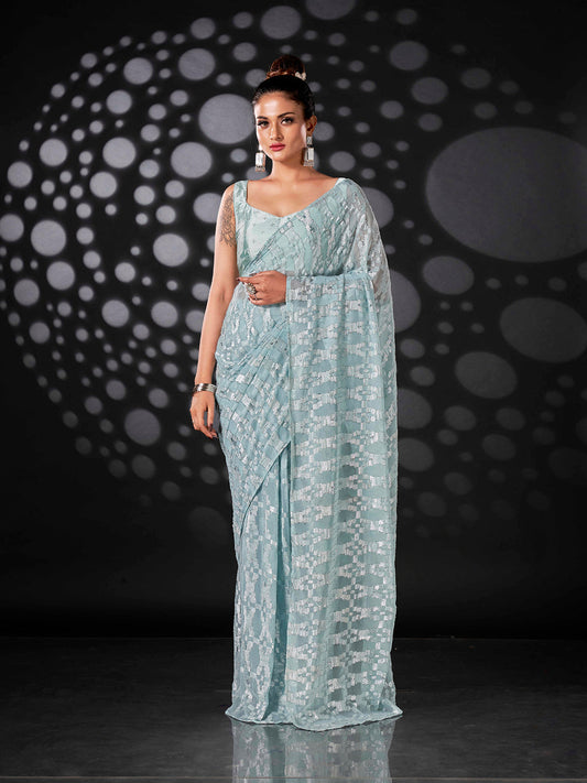 Tikhi Imli Blue Woven Design Ready to Wear Saree | Swadesiicart