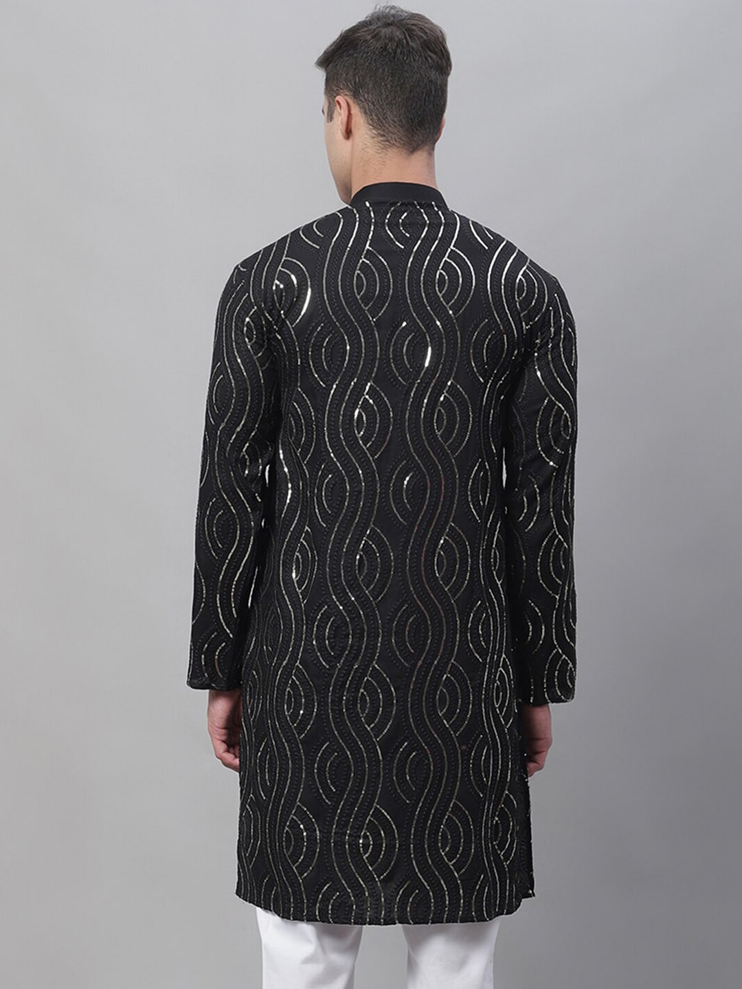 Sojanya Sequined Mandarin Collar Pure Cotton Kurta | Swadesiicart