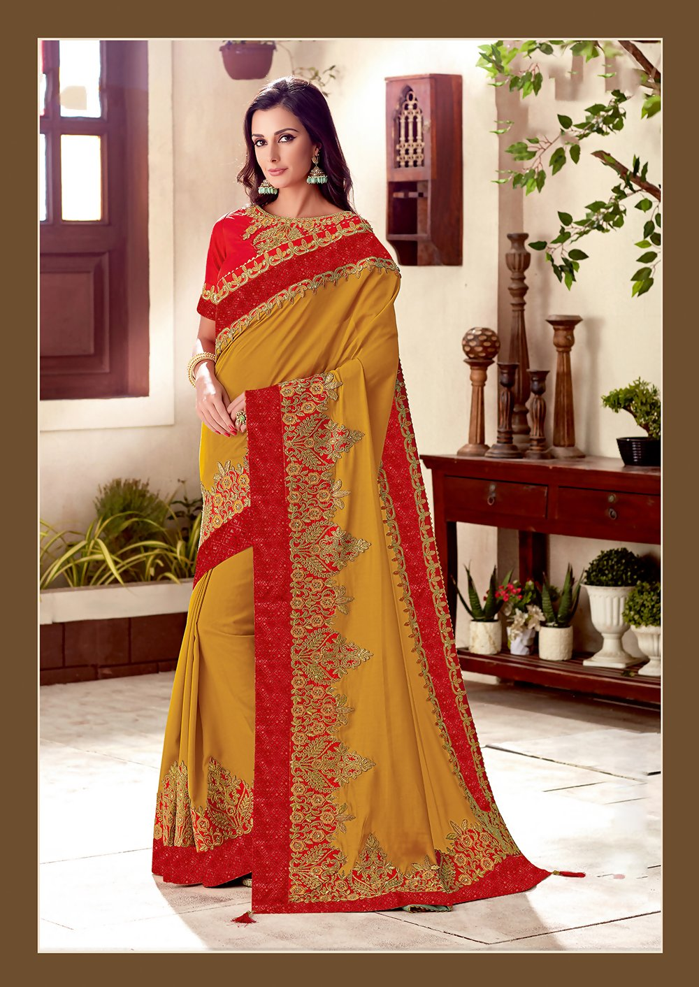 Mustard Silk, Brocadethread , Zari And Cord Embroidery Saree - Norita Hit - Swadesiicart