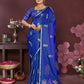 Joban Fashion Royal Blue Floral Motifs Banarasi Silk Sarees | Swadesiicart