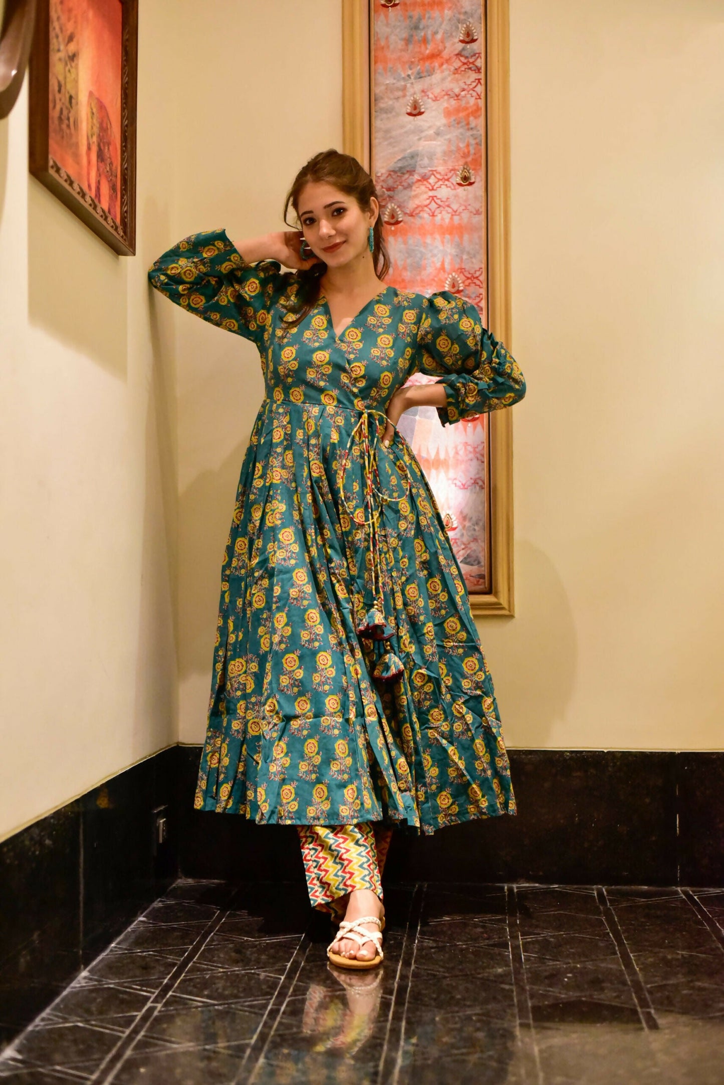 Jyoti Fashion Women's Teal Cotton Silk Heavy Digital Printed Kurta Pant Set | Swadesiicart