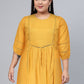 Biba Women Yellow Pleated And Panelled Puff Sleeves Kurti - Swadesiicart