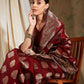 Sangria Maroon Ethnic Motifs Woven Design Zari Banarasi Saree | Swadesiicart