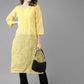 ADA Women Yellow & Black Chikankari Embroidered Handloom Kurta with Cotton Trousers | Swadesiicart