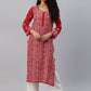 ADA Women Red & White Hand Embroidered Chikankari Sustainable Handloom Kurta With Matching Slip | Swadesiicart