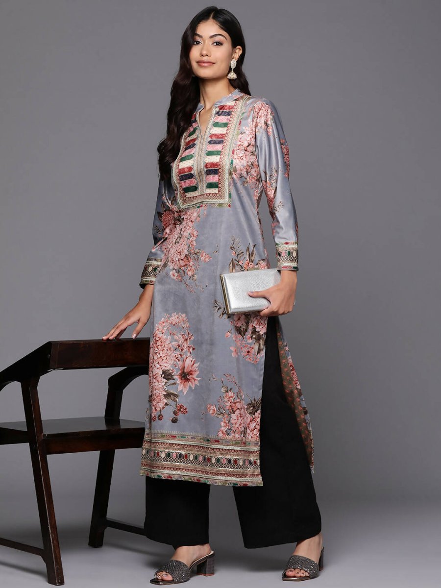 Ahalyaa Women's Traditional wear Kurta - Grey | Swadesiicart