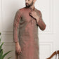 Sojanya Men Maroon & Golden Ethnic Motifs Jacquard Silk Kurta | Swadesiicart